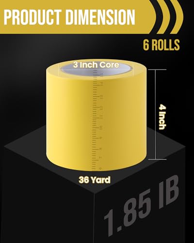 Lichamp 6 Rolls Vinyl Tape, Premium Safety Marking and Traffic Floor Marking Tape, Bundling, Social Distancing, 4 Inch x 36 Yards per Roll, 216 Total Yards, Yellow - color: Yellow
