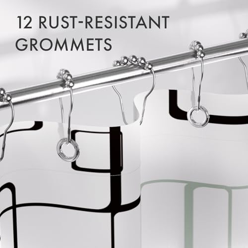 AmazerBath Shower Curtain Grey, Geometric Plaid Cloth Shower Curtain Sets with 12 Shower Curtain Hooks, Washable Fabric White Shower Curtain, Luxury Farmhouse Bathroom Shower Curtain, 72x72 Inches - color: E- Grey Checkered +12 Metal Hooks, size: 72"W x 7