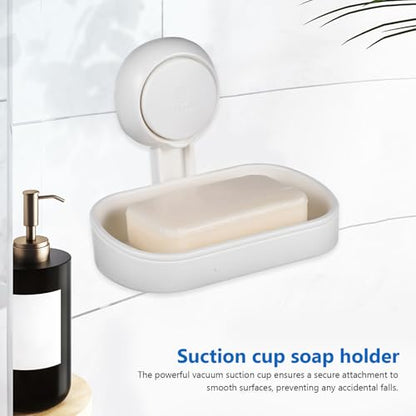 BESPORTBLE Self-draining Double Soap Dish with Strong Suction Cup for Shower Wall Mount Multi-Functional Soap Holder Tray with Efficient Water Drainage Easy Install Bathroom Organizer