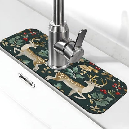 Christmas Kitchen sink faucet pad, strong water absorption, anti slip, easy to clean, very suitable for splash and drip prevention, suitable for kitchens and bathrooms - color: Christmas