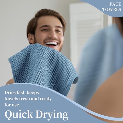 Microfiber Waffle Face Towels, 4 Pieces, Soft, Absorbent, Fast Drying, Lint Free 430 GSM (Blue) - color: Blue