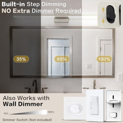 SOLFART Bathroom Lights Over Mirror 40-Inch: Brushed Nickel 5CCT Dimmable Bathroom Vanity Light, Solid Frosted Acrylic, Built-in Dimmer, 360 Degree Rotation, ETL IP44 - color: Brushed Nickel-5CCT, 5-Step Brightness Control, size: 40 inch