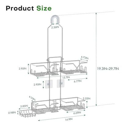 Sewulidon Stainless Steel Shower Caddy Hanging for Handheld Shower Heads,Rustproof Hose Shower Organizer Adjustable Length Shower Rack with 24 Hooks,Razor Holder,Soap Holder - color: New-Silver