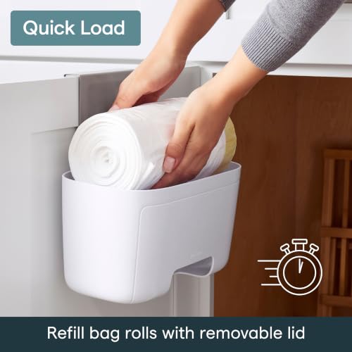 YouCopia DoorStash Garbage Bag Dispenser, Hanging Kitchen Cabinet Door Trash Bag Organizer with Removable Lid for Storage, Speckled White - size: Garbage Bag Dispenser