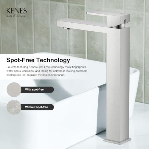Brushed Nickel Vessel Sink Faucet, 1 Handle Tall Bathroom Sink Faucet | Vessel Bowl Faucet with Pop Up Drain & Supply Lines, Lead-Free cUPC & NSF Certified, 1 Hole Faucet for Vanity RV Restroom - color: Brushed Nickel, size: Tall