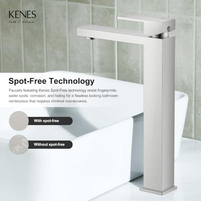 Brushed Nickel Vessel Sink Faucet, 1 Handle Tall Bathroom Sink Faucet | Vessel Bowl Faucet with Pop Up Drain & Supply Lines, Lead-Free cUPC & NSF Certified, 1 Hole Faucet for Vanity RV Restroom - color: Brushed Nickel, size: Tall