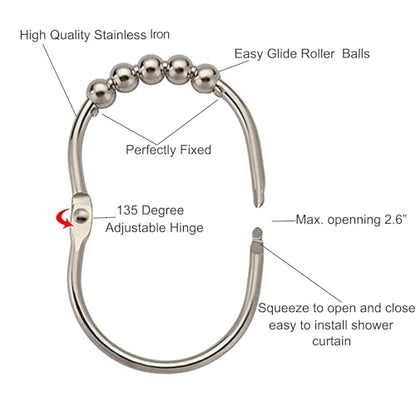 Shower Curtain Hooks Shower Rings for Curtain Brushed Nickel 12PCS | Rust Proof Stainless Steel, Heavy Duty Shower Hooks Rings for Bathroom Shower Rods Curtains Liners, Easy Glide Rollers - color: Oval Shape - Brushed Nickel