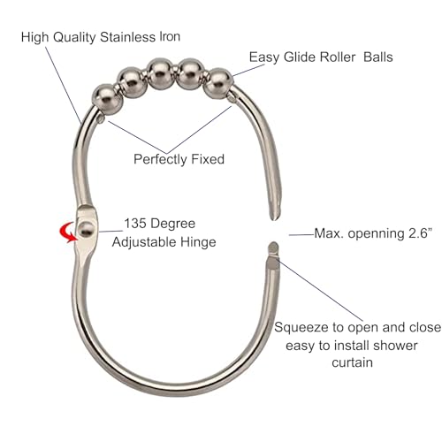 Shower Curtain Hooks Shower Rings for Curtain Brushed Nickel 12PCS | Rust Proof Stainless Steel, Heavy Duty Shower Hooks Rings for Bathroom Shower Rods Curtains Liners, Easy Glide Rollers - color: Oval Shape - Brushed Nickel