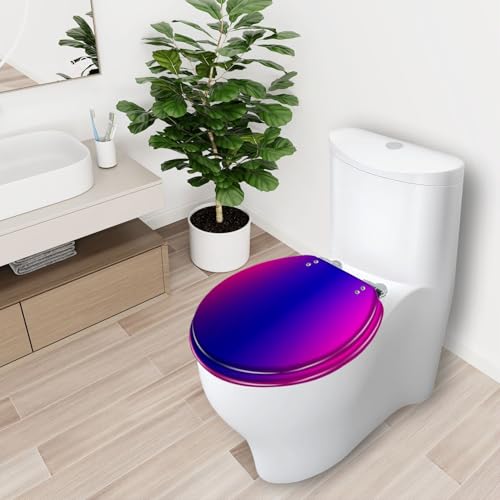 Round Toilet Seat Purple pink Resin Toilet Seat Slow Quiet Close with Quick-Release Hinges Toilet Seat with Cover Easy to Clean Install - color: Multi8, size: 16.5"x14.5"