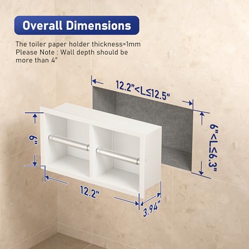Dual Roll Toilet Paper Holder, Recessed Toilet Tissue Holder | for Bathroom Remodeling, 304 Stainless Steel Horizontal Toilet Paper Niche (Matte White) - color: Matte White
