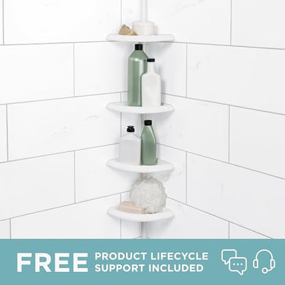 Zenna Home Tension Pole Shower Caddy, 4 Shelves, Adjustable, 60 to 97 Inch, White - style: 4 Shelves