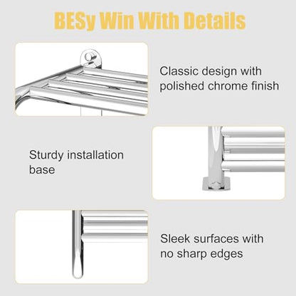 Adjustable Bathroom Towel Rack with Shelf, Towel Bar, Chrome | 15-25 Inch Lavatory Double Towel Bar, Hotel Style Rod with 4 Hooks, Multifunction Towel Holder Wall Mount, Stainless Steel - color: Chrome