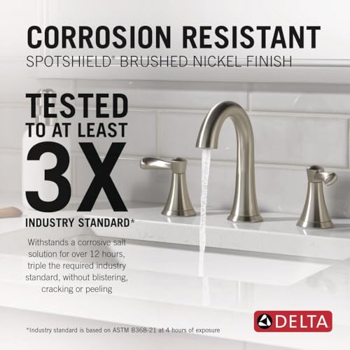 Delta Faucet Esato Widespread Bathroom Faucet Brushed Nickel, Bathroom Faucet 3 Hole, Bathroom Sink Faucet, Drain Assembly, SpotShield Brushed Nickel 35897LF-SP - color: Spotshield Brushed Nickel