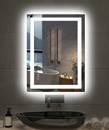 Amorho 24"X32" LED Bathroom Mirror with Lights, Front Lit and Backlight | Stepless Dimmable, Anti-Fog, Shatter-Proof, HD Reflection, Memory, 3 Colors Lighting, UL Listed (Horizontal/Vertical). - color: Front and Backlit, size: 32"L x 24"W