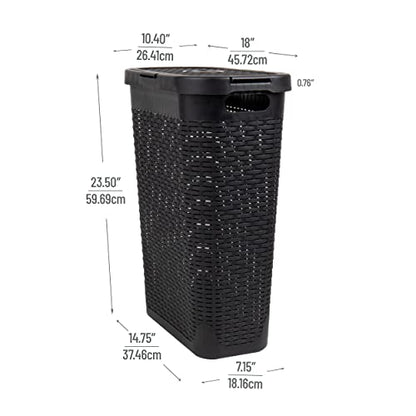 Mind Reader Slim Laundry Hamper with Lid, 40L Clothes Basket, Narrow Tapered Design with Ventilated Cutout Pattern, Plastic, Set of 2, Black - color: Black, size: Set of 2