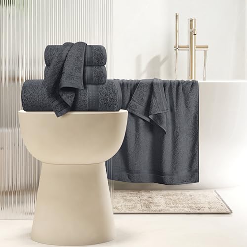 MyOwn 6 Piece Towel Set, 100% Combed Cotton - 2 Bath Towels, 2 Hand Towels, 2 Wash Cloths - 500 GSM Luxury Hotel Quality Ultra Soft Highly Absorbent Towel Set for Bathroom - Charcoal Grey - color: Charcoal Grey