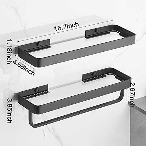 Bathroom Shelves Wall Mounted Glass Shelf for Floating Shelf Tempered Glass Shelves 2 Tier Bathroom Wall Organizer(Black) - color: Black(rectangular)