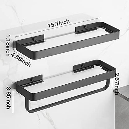 Bathroom Shelves Wall Mounted Glass Shelf for Floating Shelf Tempered Glass Shelves 2 Tier Bathroom Wall Organizer(Black) - color: Black(rectangular)