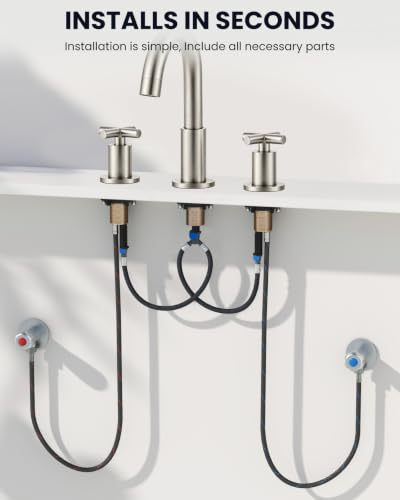 gotonovo 3 Hole Bathroom Faucet 8 inch Widespread Sink Vanity Faucet for Bathroom Sink 2 Cross Handle Deck Mount Basin with Pop Up Drain 360° Swivel Spout Brushed Nickel - color: Brushed Nickel
