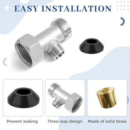 Blulu Bidet T Adapter, Brass 3 Way Valve with 12 Inch Toilet Connector | Fits 7/8" x 7/8" x 3/8" Bidet Connections, Solid Brass Valve, Stainless Steel Hose, Leak Resistant Seal for Toilet Bathroom
