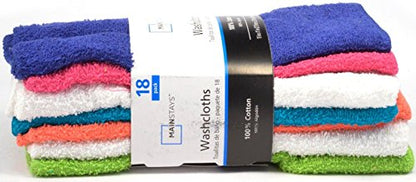 MAINSTAYS 18 Pack Assorted Cotton Terry Thin Washcloths Rags (NPWGO)