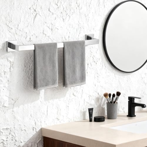 23.6 Inch Polished Chrome Bathroom Towel Bar Set, 2-Piece Square Wall Mounted Towel Rack, Wall Mounted 304 Stainless Steel Towel Holder for Bathroom - color: Polished Chrome, size: 2 pack