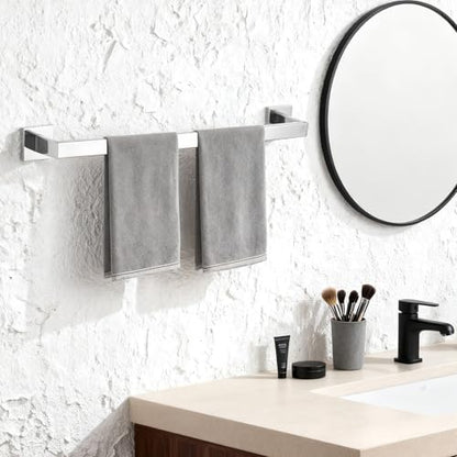 23.6 Inch Polished Chrome Bathroom Towel Bar Set, 2-Piece Square Wall Mounted Towel Rack, Wall Mounted 304 Stainless Steel Towel Holder for Bathroom - color: Polished Chrome, size: 2 pack
