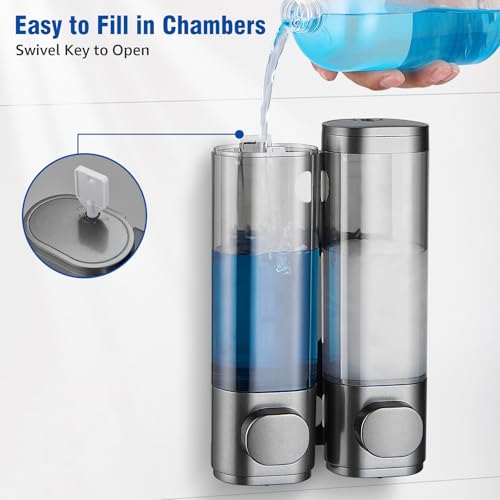 Pollock Shampoo and Conditioner Dispenser 2 Chamber No Drill | Shower Soap Pump Dispenser Wall Mounted,Body Wash Dispenser,Shower Gel Shampoo Holder for Bathroom Accessories, (Gun 2) - color: Gun 2