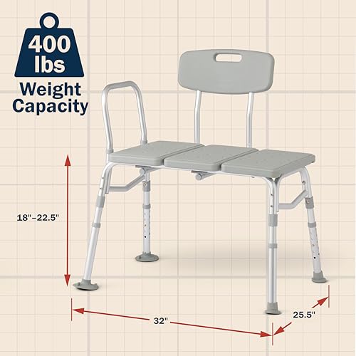 Dr. Dunley Tub Transfer Bench, 400 lb Capacity Bath & Shower Seat, Tool-Free Assembly, Anti-Slip Suction Feet, Lightweight Frame, for Seniors & Mobility Assistance - size: 400 Pound Capacity