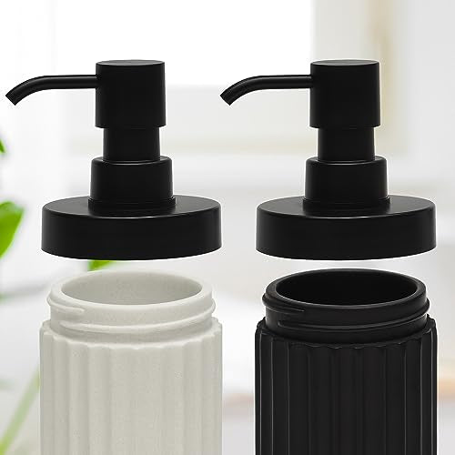 2PCS Bathroom Accessories Set with Large-Opening Ribbed Soap Dispenser and 3 Compartment Toothbrush&Toothpaste Holder,Resin Farmhouse Bathroom Decor Set Countertop Organizer-Matte Black
