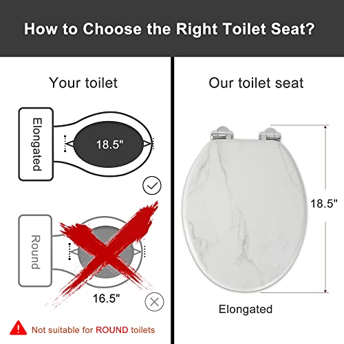 Angel Shield Marble Toilet Seat Durable Molded Wood with Quiet Close,Easy Clean，Quick-Release Hinges (Elongated,White Marble) - color: White Marble-Elongated, size: Elongated-18.5”