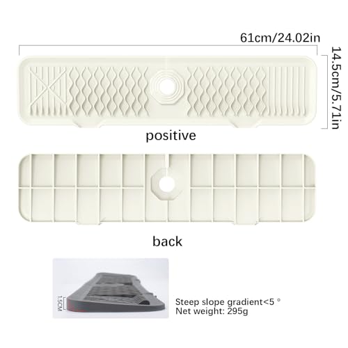 24 Inch Faucet Mat for Kitchen Sink Silicone Sink Splash Guard 5° Slope Faucet Draining Mat Dish Soap Sponge Holder Around Faucet Bathroom Gadgets Sink Accessories Drying Mats Organizer, Beige - color: Beige