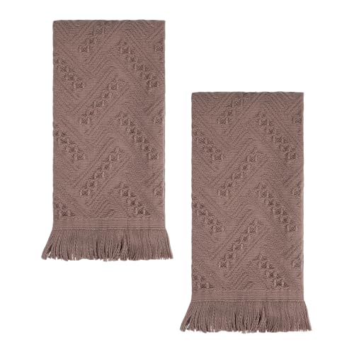 Luxury Decorative Hand Towels Bathroom: Boho Home Deco (Brown, 14"x30") | 2 Packs 14X30 100% Cotton Turkish Absorbent Soft Face Towel Set for Kitchen Hotel Spa Farmhouse Guest Tea Gift - color: 03 Brown