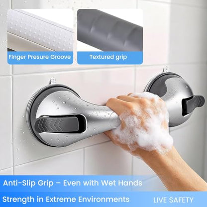 2PK Grab Bars for Shower Handle, Elderly Assistance Products Silver | Seniors Removable Bar Safety, Suction Cup for Bathtubs and Showers/Bathroom/Walls, Heavy Duty Handrails Grip, No Drilling - color: Silk Silver-2 PACK