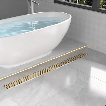 48 Inch Linear Shower Drain - Brushed Gold, with Removable Grate | AISI 304 Stainless Steel Shower Drain, Long Rectangle Shower Floor Drain with Adjustable Feet, Fits Bathroom & Balcony etc - color: Brushed Gold, size: 48 in