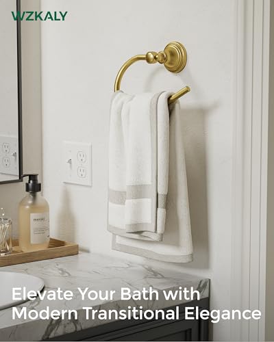 Gold Towel Ring Wall Mounted for Bathroom, Hand Towel Holder | Brushed 304 Stainless Steel Heavy Duty Towel Hanger Waterproof & Rustproof Towel Holder Raised Base - color: Gold