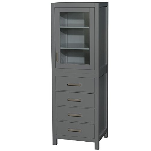 Wyndham Collection Sheffield 24 inch Linen Tower in Dark Gray with Shelved Cabinet Storage and 4 Drawers - color: Dark Gray With Brushed Chrome Trim