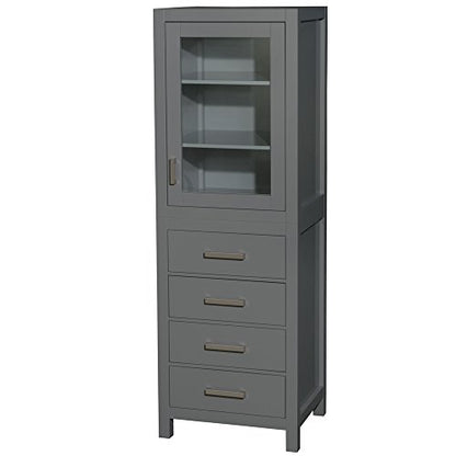 Wyndham Collection Sheffield 24 inch Linen Tower in Dark Gray with Shelved Cabinet Storage and 4 Drawers - color: Dark Gray With Brushed Chrome Trim