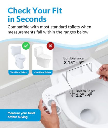 CLEAR REAR Bidet Attachment for Toilet Seat - Non-Electric with Self Cleaning Dual Nozzles, Leak Proof Connectors, Adjustable Water Spray, Rear & Feminine Wash - Hygienic Bathroom Upgrades (Warm/Cold) - color: E. White