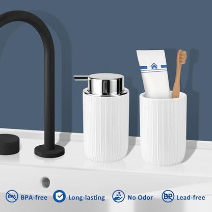 Soap Liquid Dispenser Ceramic with Easy-to-Press Pump Hand Liquid Dispenser for Shampoo Bathroom Countertop 13.5 oz - color: Liquid-stripes Silverwhite