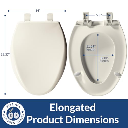 Bemis Aurora Slow Close Toilet Seat, Easy Clean Hinges and Adjustable Perfect Fit Plastic Seat, Made in USA, Elongated, Biscuit - color: Biscuit, size: Elongated