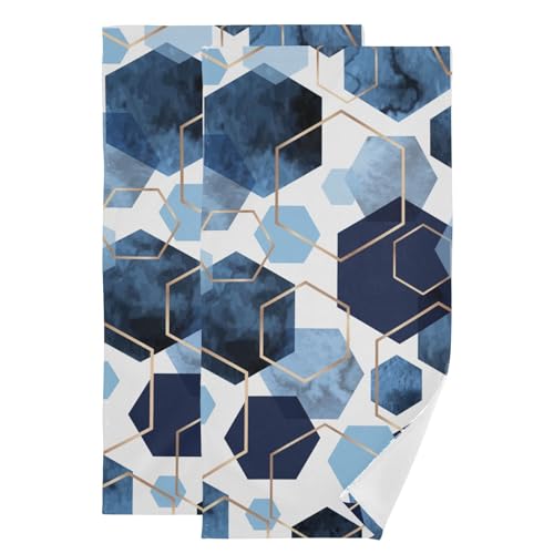 Navy Blue Geometric Hand Towels Set of 2 Soft Modern Art Sky Blue Abstract Bath Fingertip Towels Decorative Hand Towels for Bathroom Guest Face Towel Kitchen Dish Towels 14"x28" - color: Navy Blue