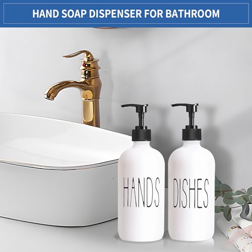COHOSEGE 16 Oz Glass Soap Dispenser Set 2 Pack for Kitchen Sink,Contains Hand and Dish Soap Dispenser,White Kitchen Utensils - color: White