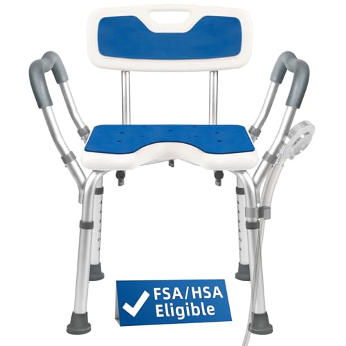 TooCust FSA Eligible Extra Wide M-Shaped & Padded Armrests Shower Chair, 500lbs Capacity,Aluminum, Bath & Shower Safety Seating - color: Blue Pad-wider