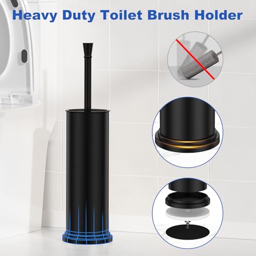 Toilet Brush and Holder Set：304 Stainless Steel Heavy Duty Toilet Bowl Brush，Removable Inner Bowl and Splash Protection，Bathroom Toilet Brush-Dense Bristles for Through Cleaning - color: Black