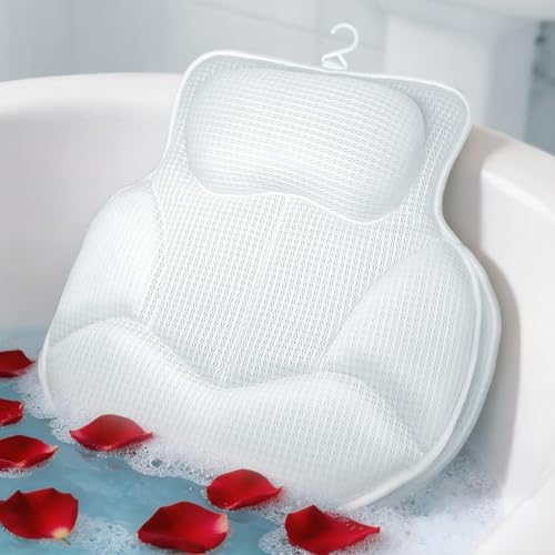Bath Pillow with 88 Suction Cups for Tub | 5D Mesh Fabric,Ergonomic Head-Neck-Back Support,Quick-Dry,Machine Washable,Spa Gift for Women