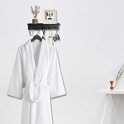 Bathroom Towel Rack Wall Mounted, Rustproof Aluminium Shelf with 5 Bath Robe Hook, Decor Display Storage, Hot Tub Accessories, Hanging Hanger for Hat, Key, Bag Holder, Bathtub