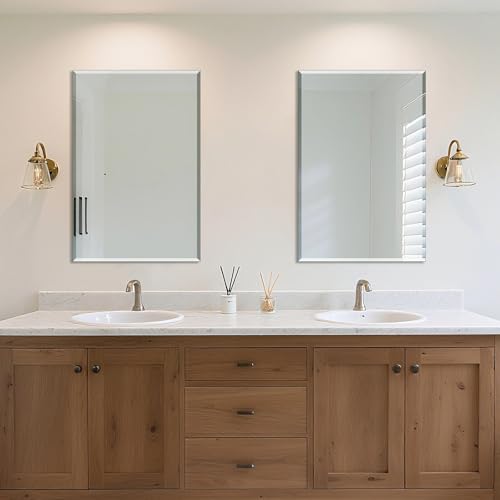 Ruomeng 2-Pack Bathroom Vanity Mirrors for Wall 24" x 36", Frameless Rectangle Mirror with Beveled Edge for Over Sink, Wall Mounted Mirror - size: 36"x24"-2pcs
