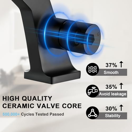 BAKALA Black Waterfall Bathroom Faucets, Single Hole Single Handle Brass Bathroom Sink Faucet Deck Mount, Rv Lavatory Vanity Faucet with 2 Supply Holes - color: Matte Black