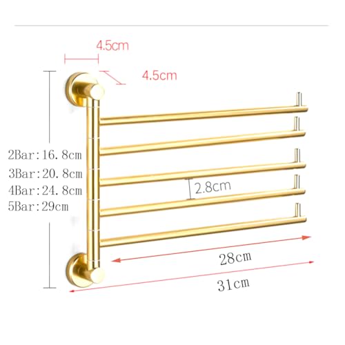 ZHOUXIAO Gold Swing Out Towel Bar Holder/Swivel Multiple Towel Rack for Bathroom or Kitchen, Metal Towel Bar Folding Arm Swivel Hanger Bathroom Storage Organizer Wall Mounted gold-2Bar